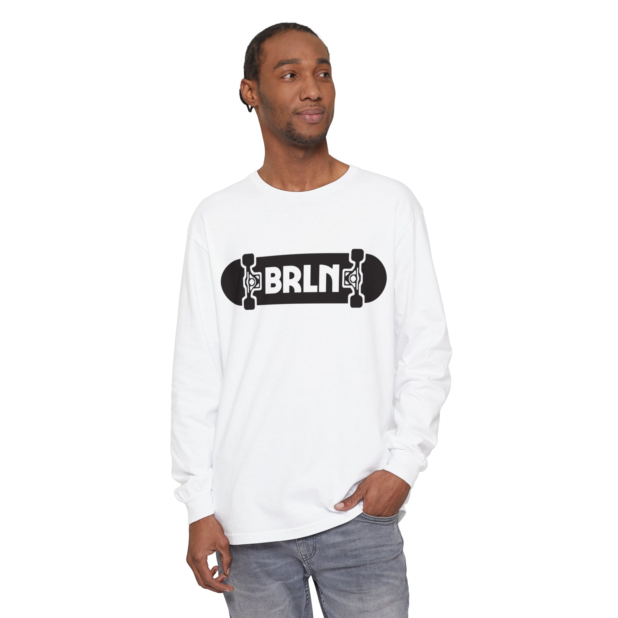 【BAON】[unisex] Welta Pigment Lettering Over Long Sleeve T Lowcase Pigment - Long Sleeve T-Shirt for Men | Element